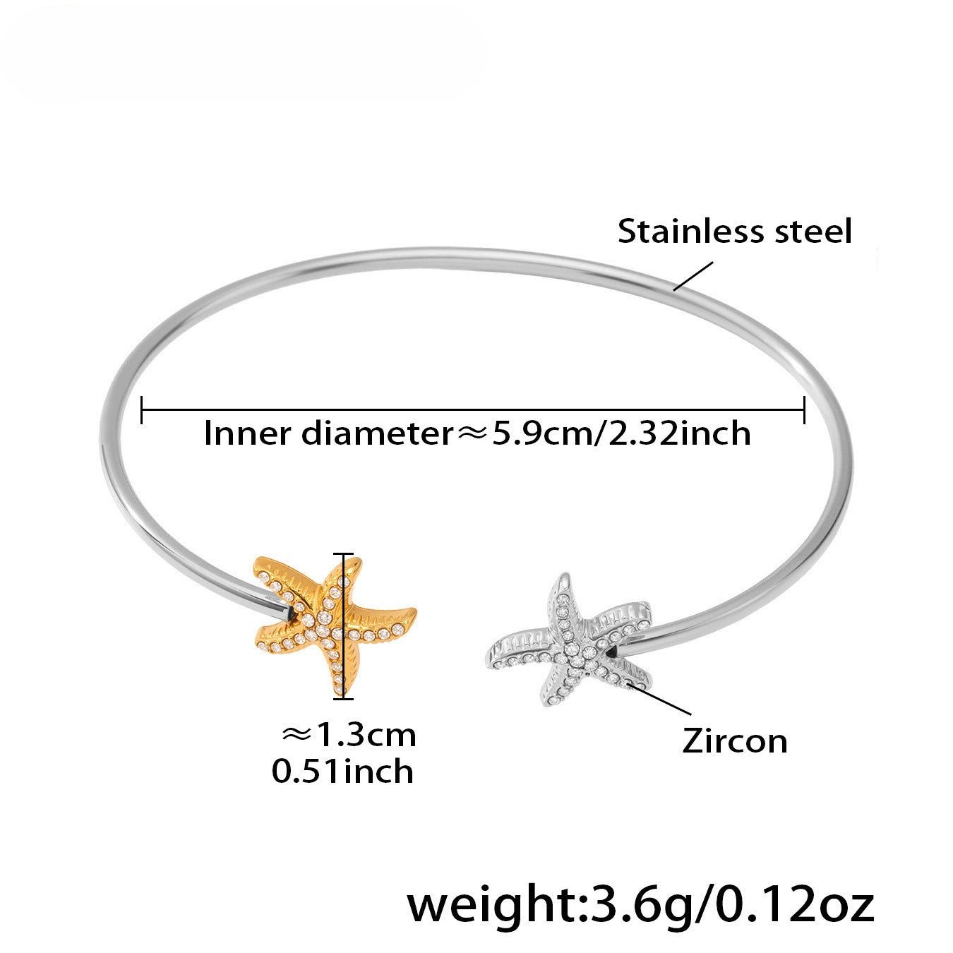 Planderful Ocean Zircon Starfish Bracelet For Her 18K Gold