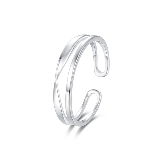 Adjustable S925 Sterling Silver Double Layer Line Ring for Women