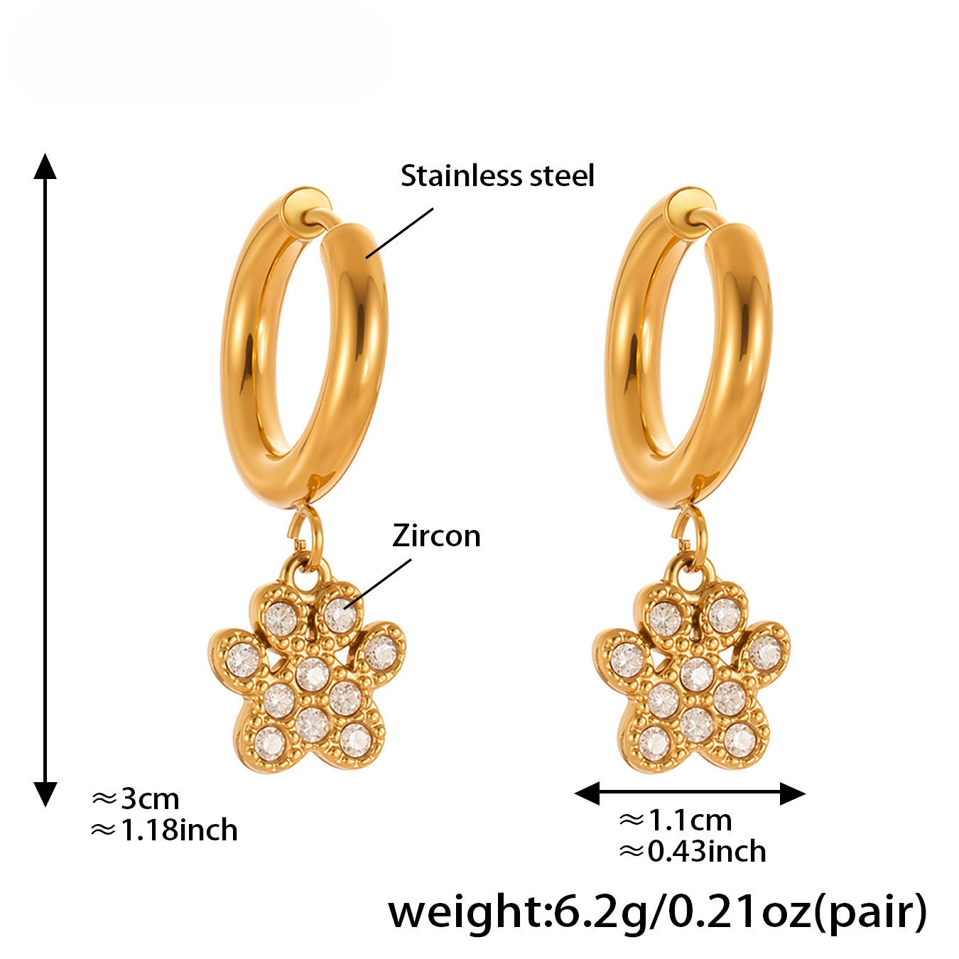 Planderful Cat Paw Earrings For Women Stainless Steel Zircon