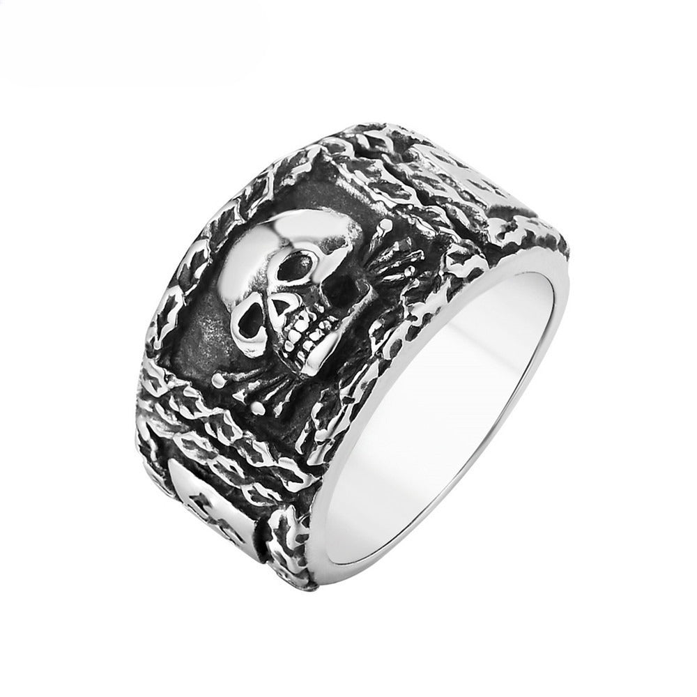 Planderful Personalized Punk Retro Skull Ring For Men Unisex Titanium Steel Bold Statement Jewelry