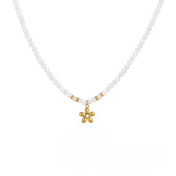 Stainless steel light luxury fashion imitation pearl white pearl flower bead chain necklace gold