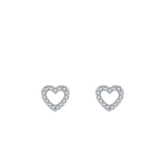 Heart-shaped Sterling Silver Earrings with Zircon Gem