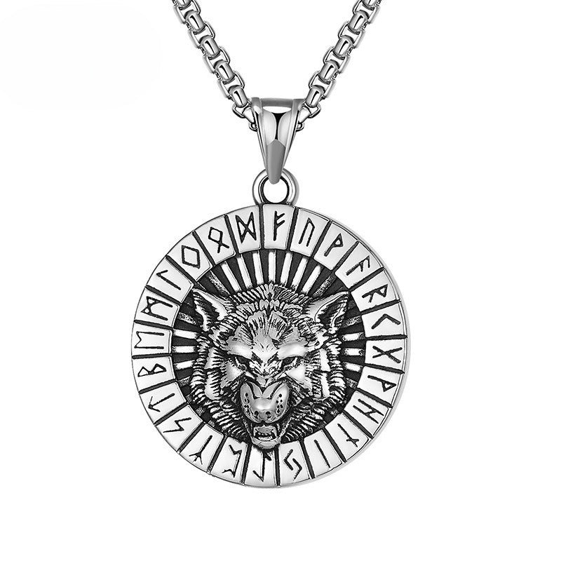 Steel Necklace - Statement Nordic Viking Wolf Head Rune Pendant For Men And Collectors