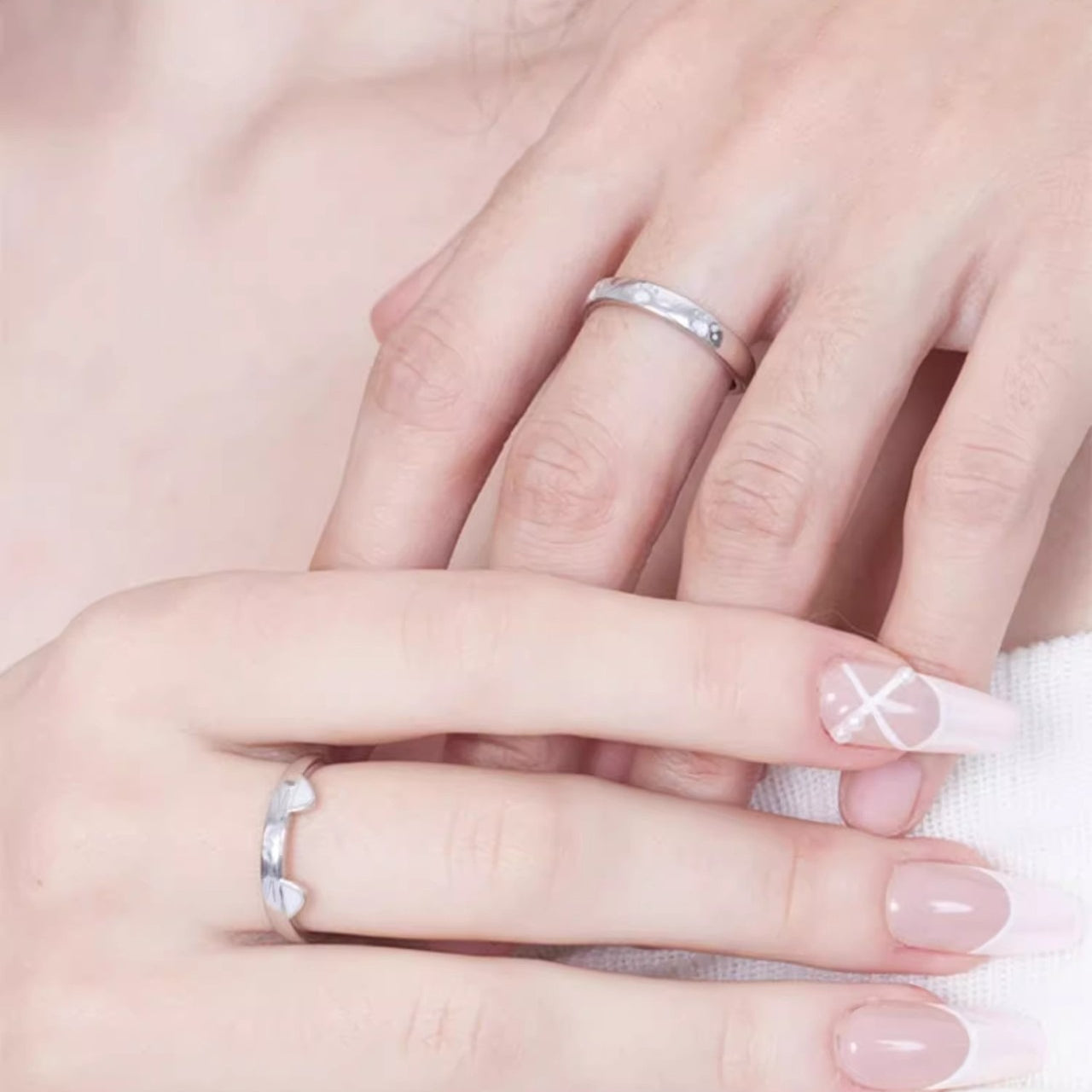 Planderful 925 Sterling Silver Cat Couple Ring Unisex Adjustable Open Luminous Cartoon Design