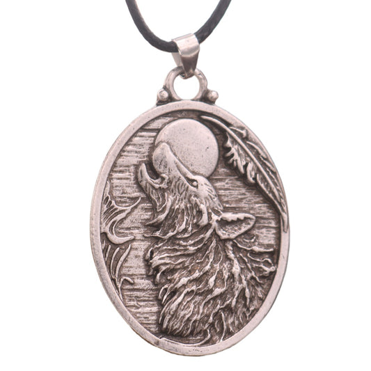 European and American Fashion Men's Zinc Alloy Wolf Howl Pendant Necklace