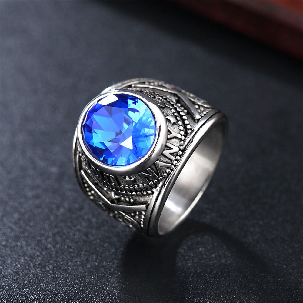 Planderful Titanium Steel Ring For Men Unisex Punk Zircon Durable Military Navy Design Protection