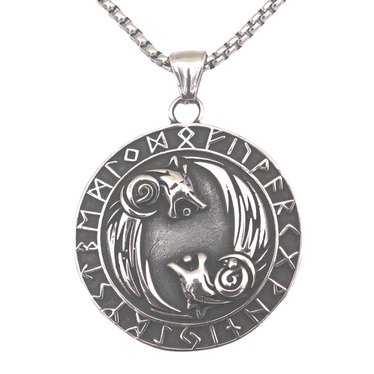 Viking Wolf Titanium Steel Necklace with Runa Rune Pendant - Men's Norse Legacy Jewelry