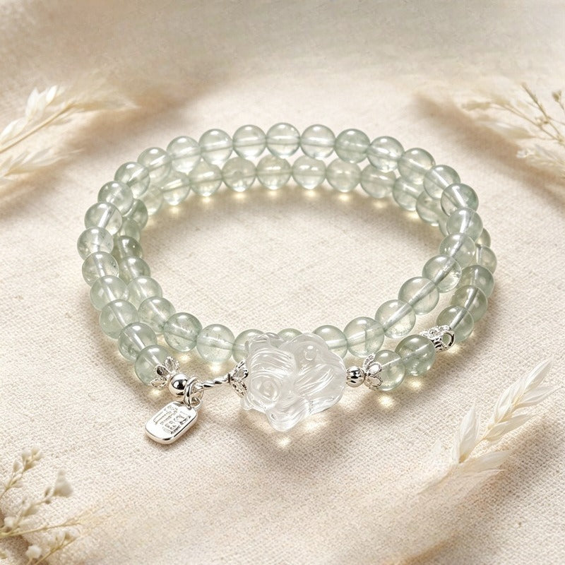 Rose Quartz Crystal Nine-Tailed Fox Bracelet