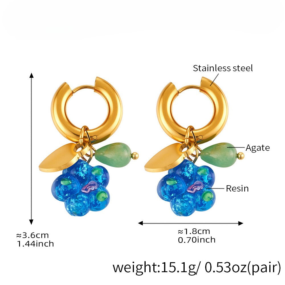 Planderful Stainless Steel Resin Flower Agate Earrings Women