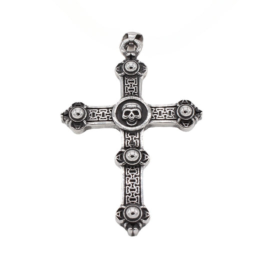 Skeleton Head Saint Latin Cross Titanium Steel Pendant for Men