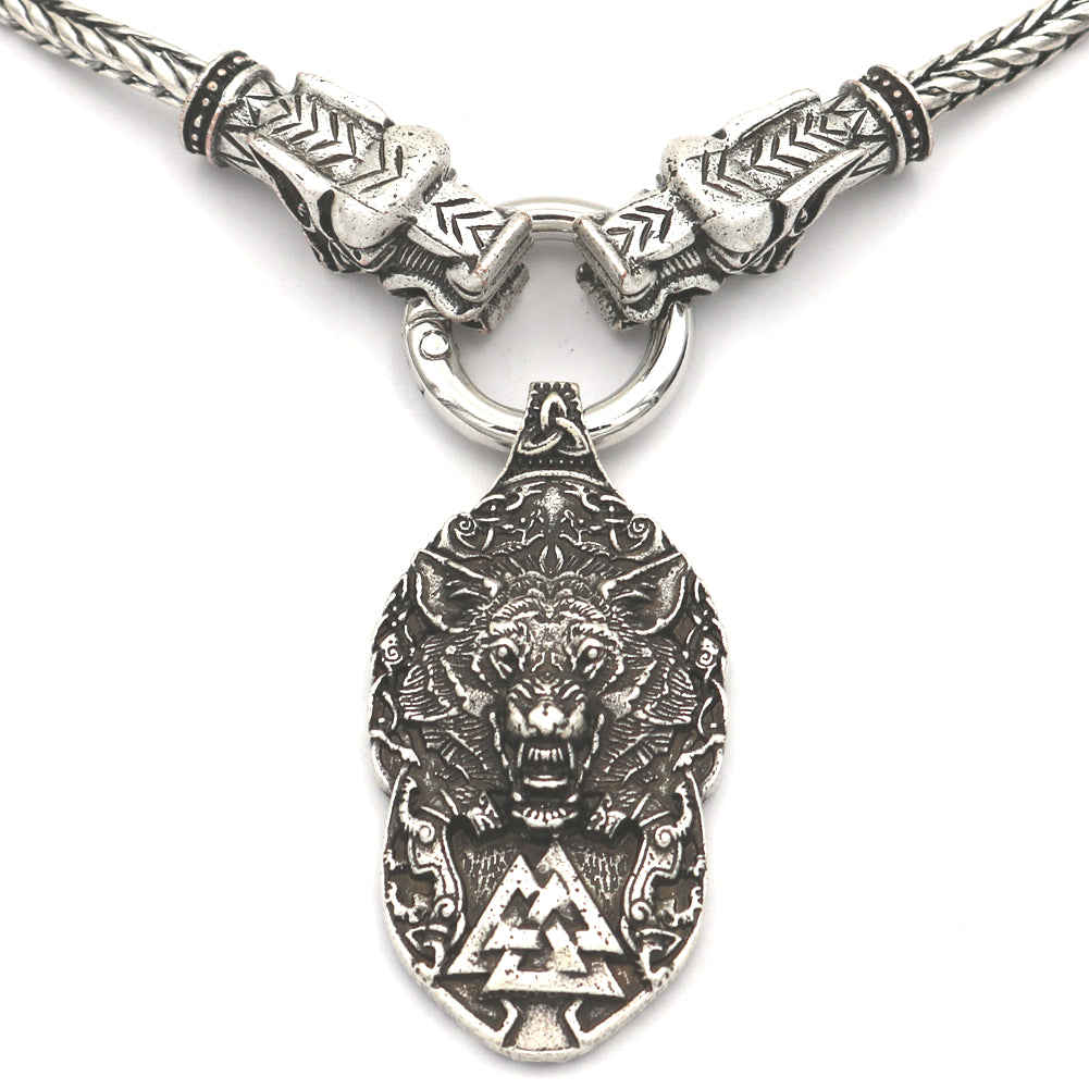 Viking Legend Wolf Head Necklace - Men's Celtic Animal Pendant from Planderful Collection