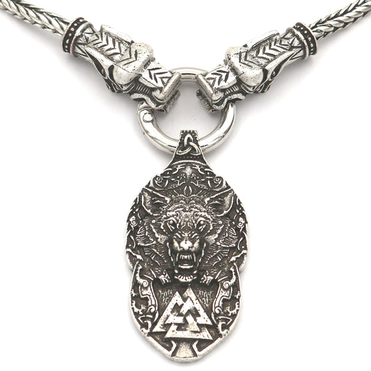 Viking Legend Wolf Head Necklace - Men's Celtic Animal Pendant from Planderful Collection