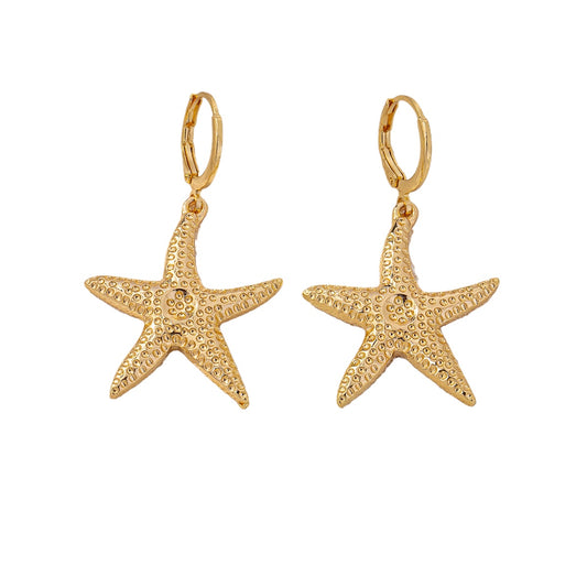 Planderful Vienna Verve Earrings – Ocean-Inspired Metal Starfish and Conch Design