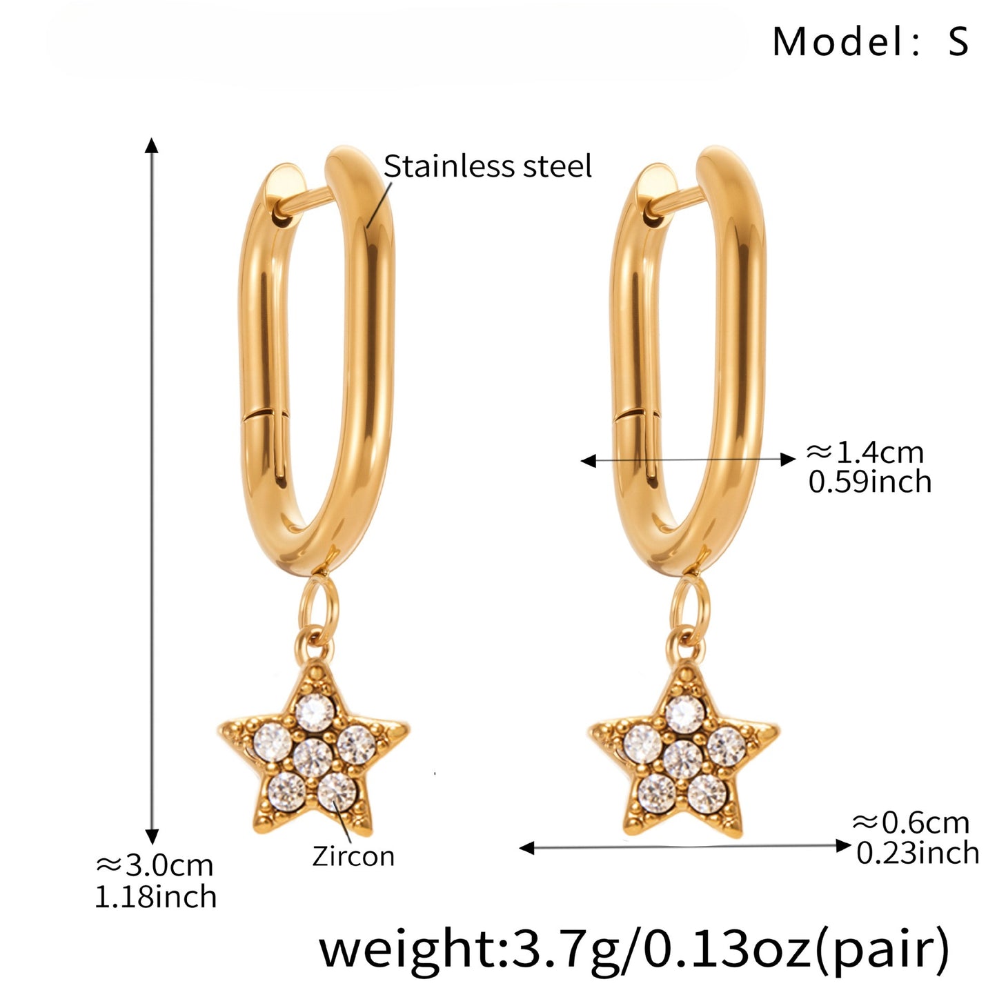 Planderful Zirconium Pentagram Earrings 18K Goldplated Bold
