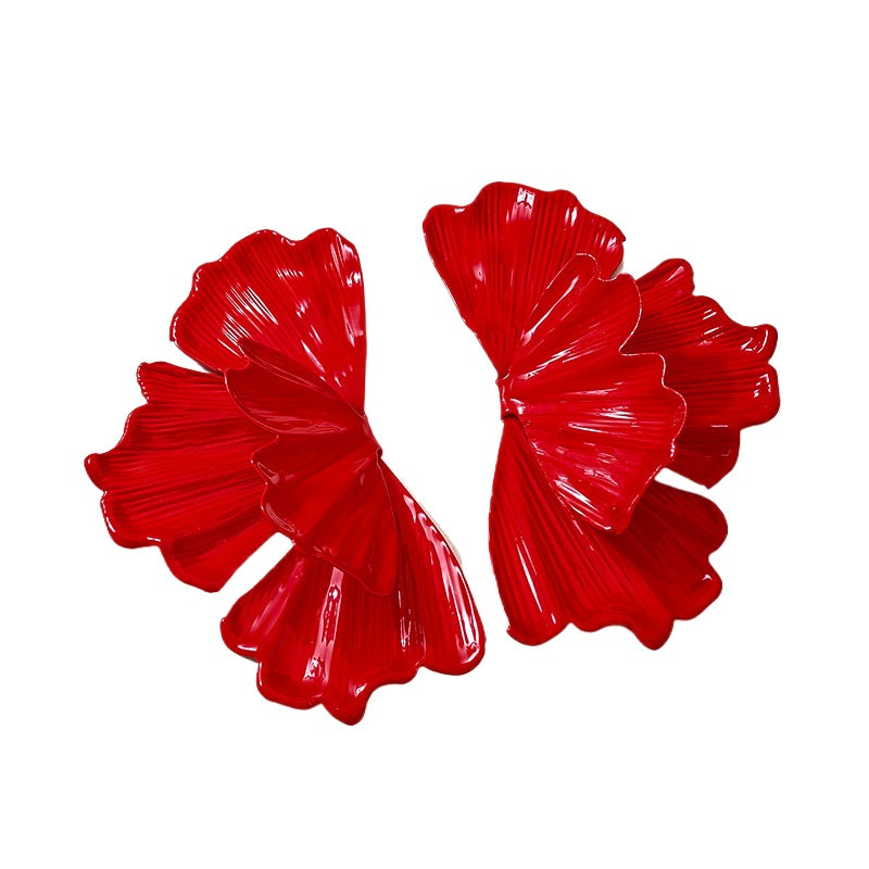 Planderful Vienna Verve Earrings – Elegant Metal Red Half Flower Design