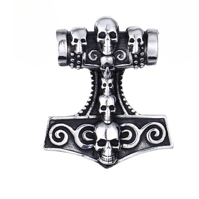 Titanium Steel Nordic Viking Rune Skull Pendant – Retro Men’s Jewelry Collection