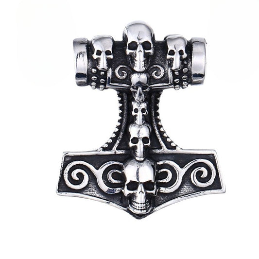 Titanium Steel Nordic Viking Rune Skull Pendant – Retro Men’s Jewelry Collection