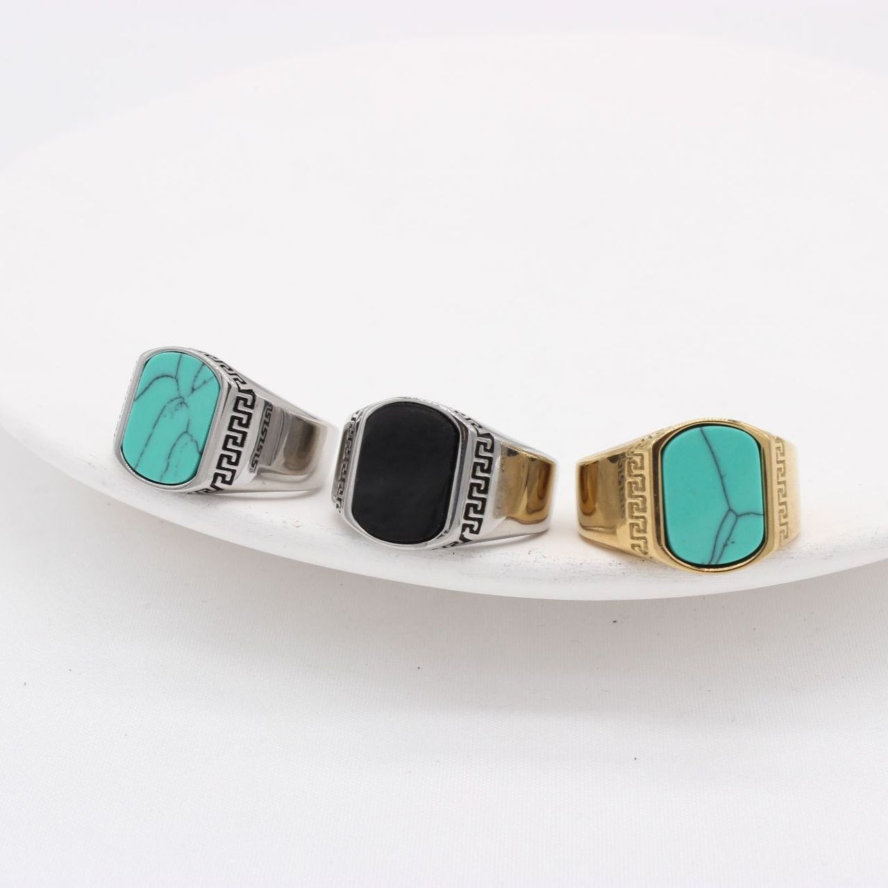 Planderful Titanium Steel Ring For Men And Unisex Turquoise Retro Statement Durable Fashion Accessory