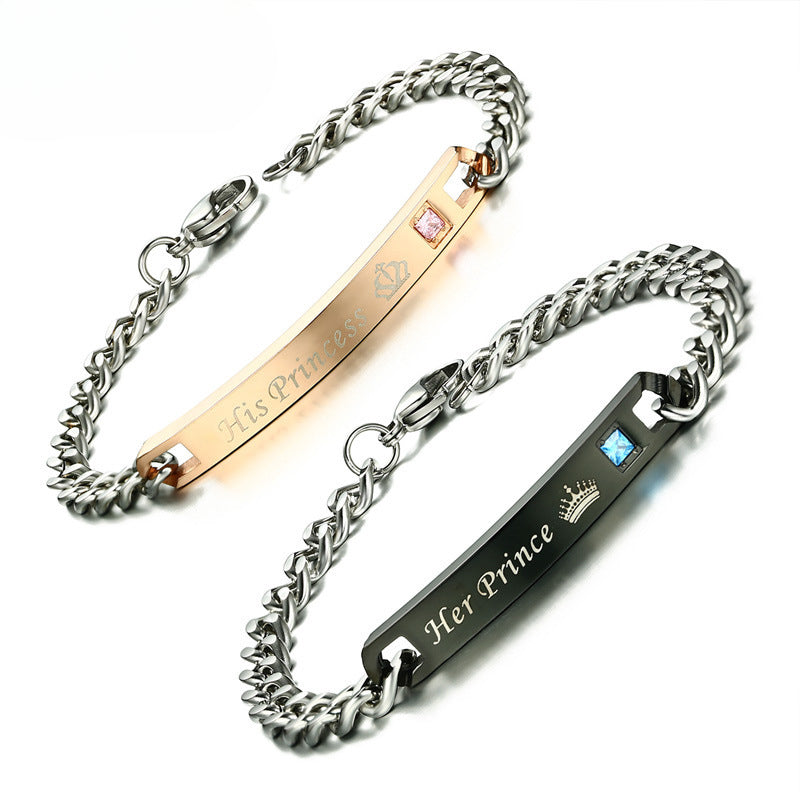 Bracelet Zircon Titanium Steel Couple Lettering Laser Bracelet