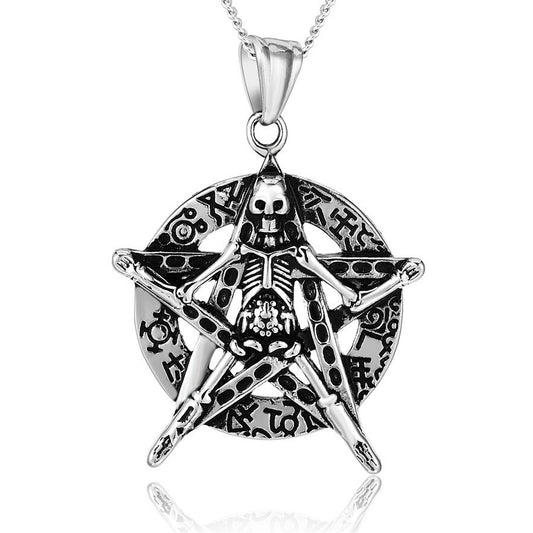 Halloween Hell Skull Star Circular Titanium Steel Necklace for Men