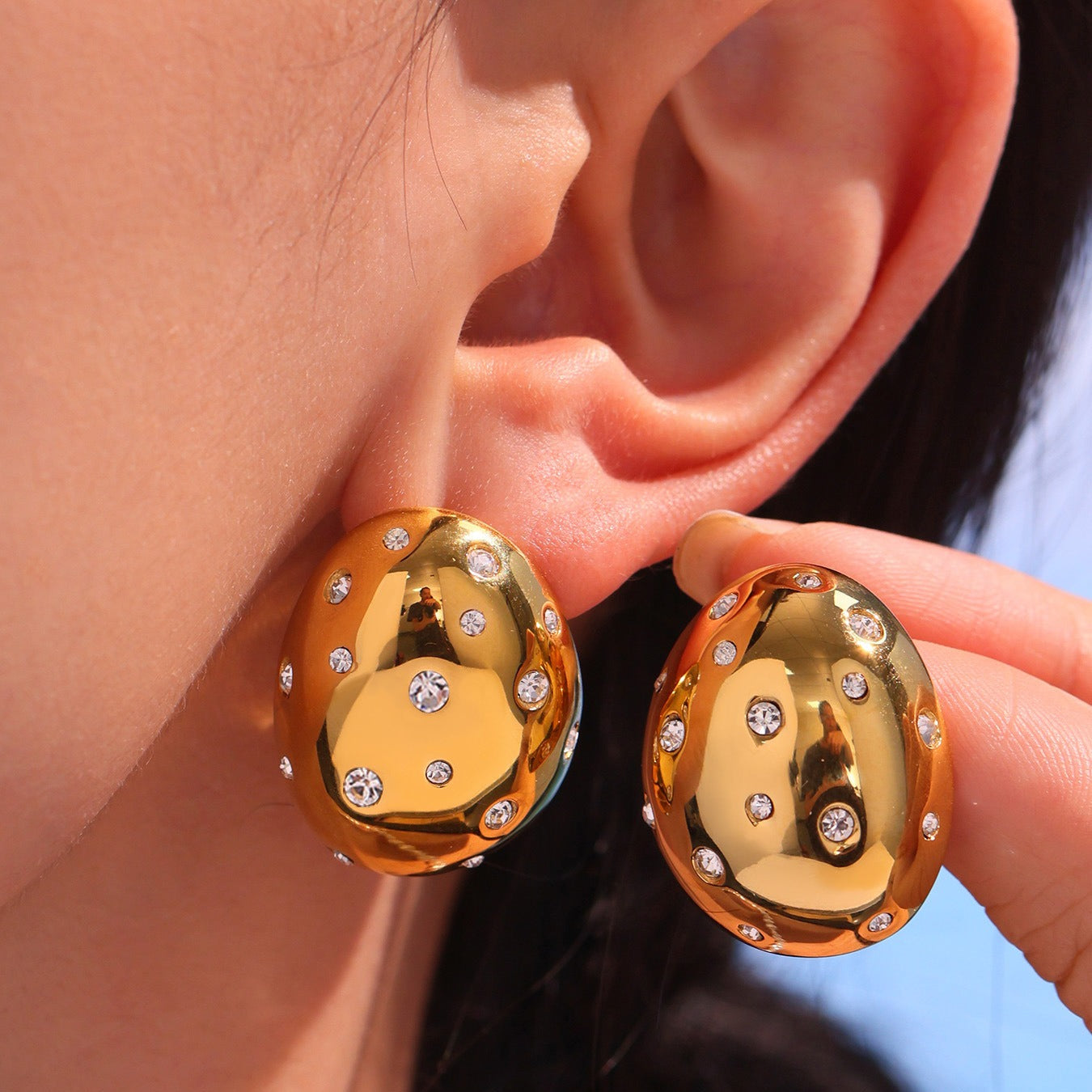 Planderful Czech Rhinestone Oval Earrings For Women Steel