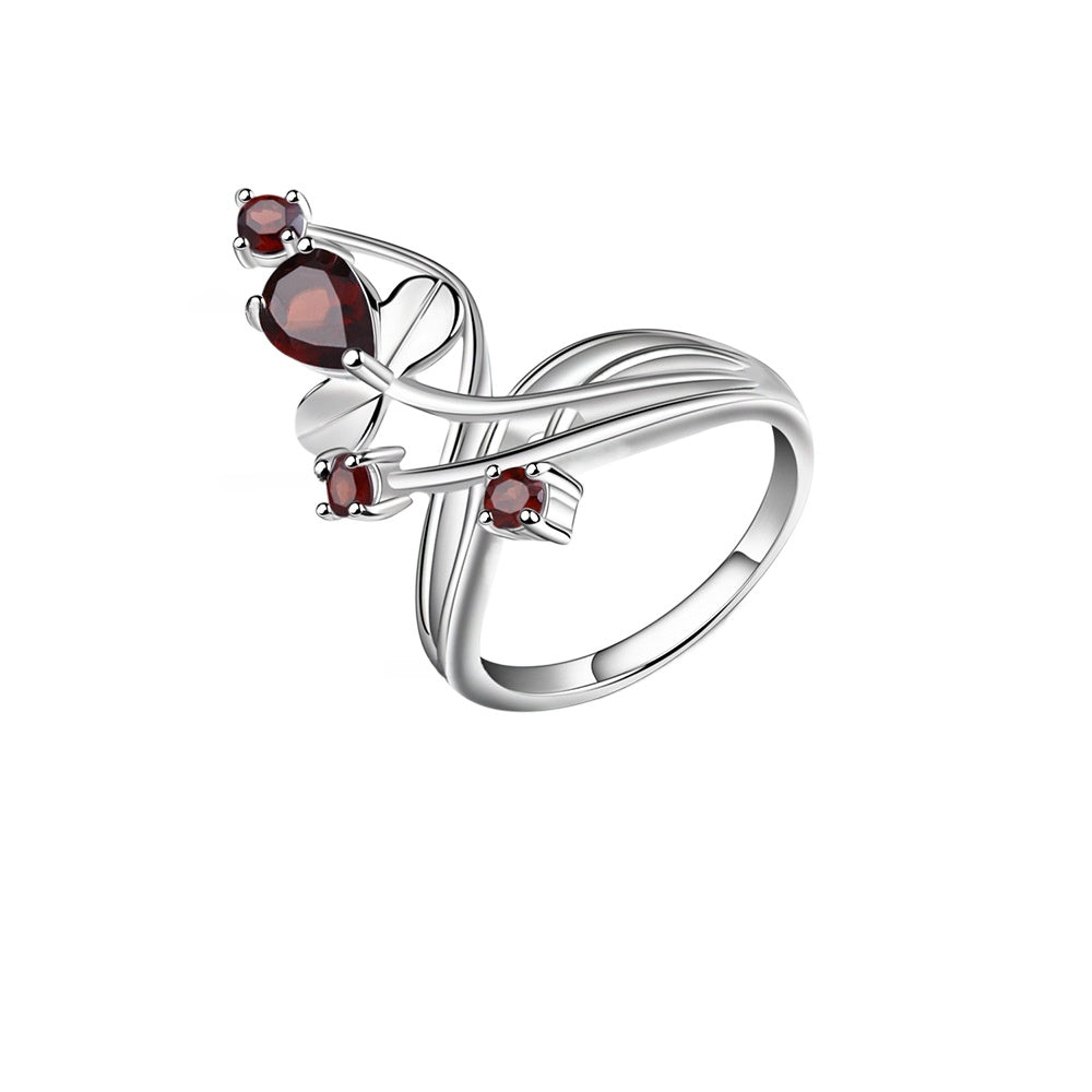 Flower Branch Natural Gemstones Silver Ring