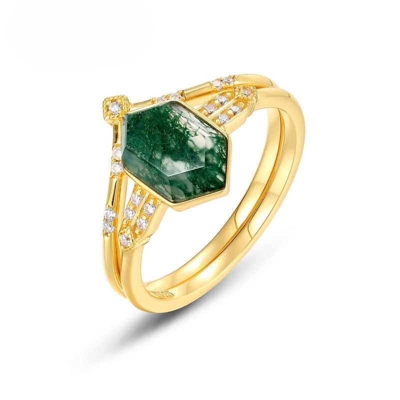 S925 Sterling Silver Moss Agate Signature Ring