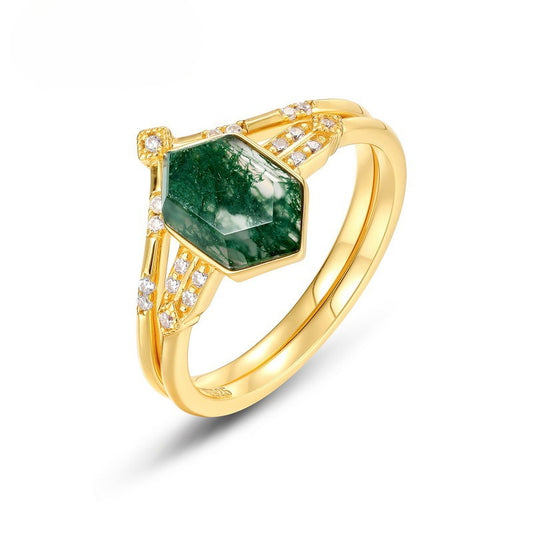 S925 Sterling Silver Moss Agate Signature Ring