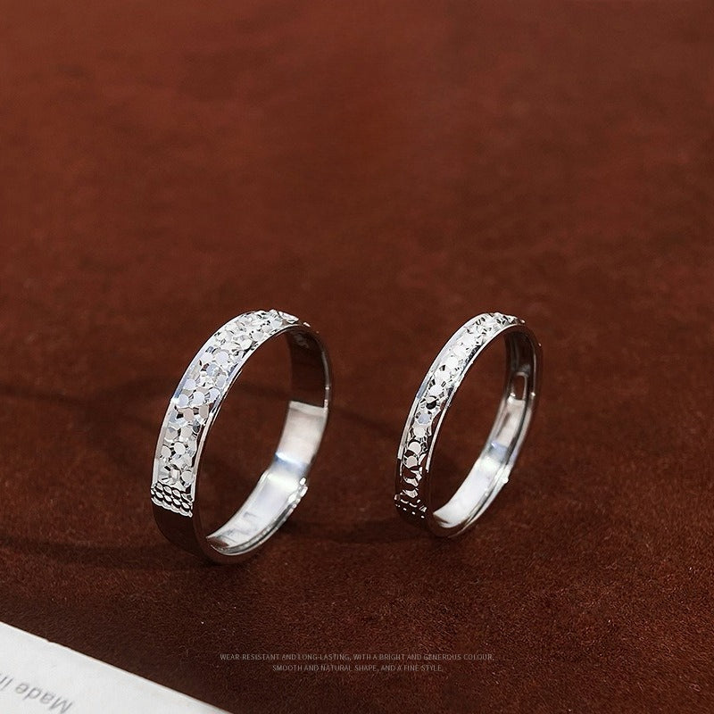 S925 Sterling Silver Crushed Ice Couple Ring — Adjustable