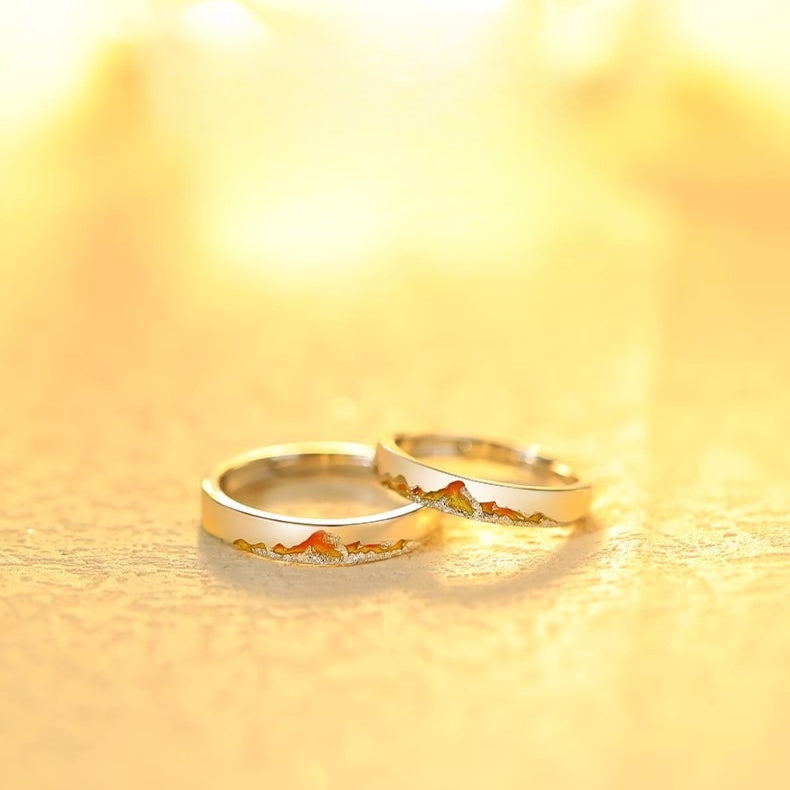 Planderful Sterling Silver Ring 925 Golden Mountain Shining Design Adjustable For Girlfriend Gift