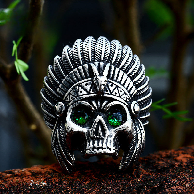 Exaggerated Titanium Steel Skull Pendant for Men - Punk European and American Indian Chief Design