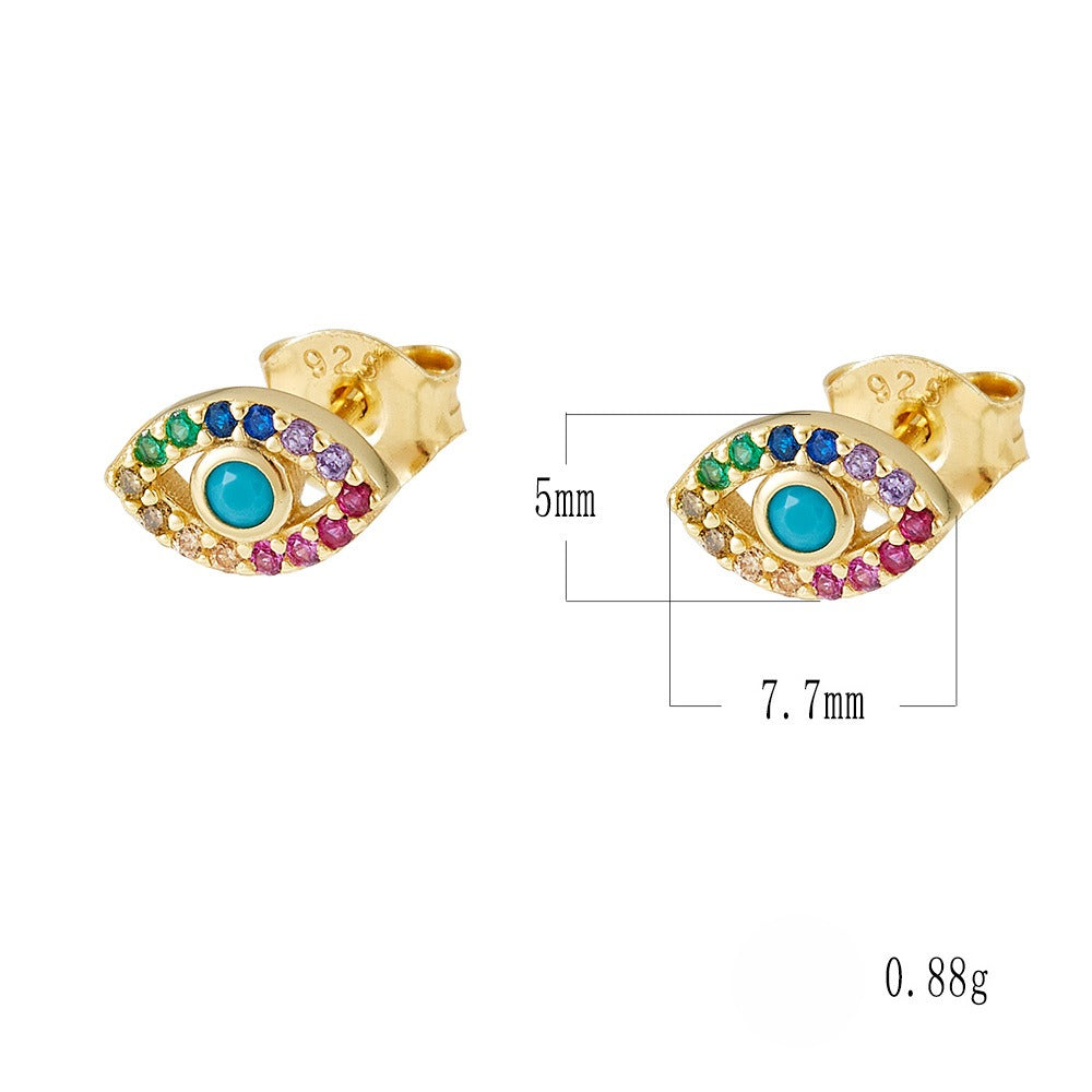 925 Sterling Silver Devil's Eye Earrings Micro-Inlaid Zircon Eye Stud