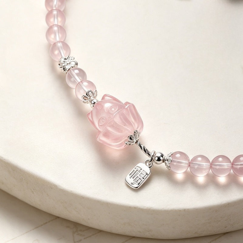 Rose Quartz Crystal Nine-Tailed Fox Bracelet