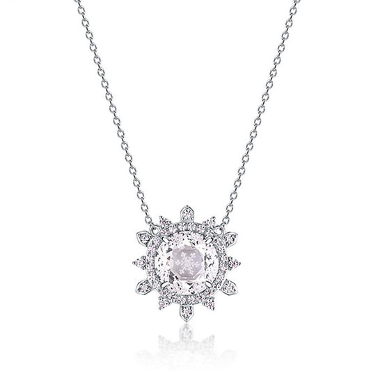Christmas Winter Snowflake White Crystal Pendant Sterling Silver Necklace