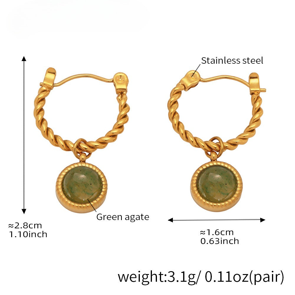 Planderful Green Agate Twist Earrings Gold Plated For Women