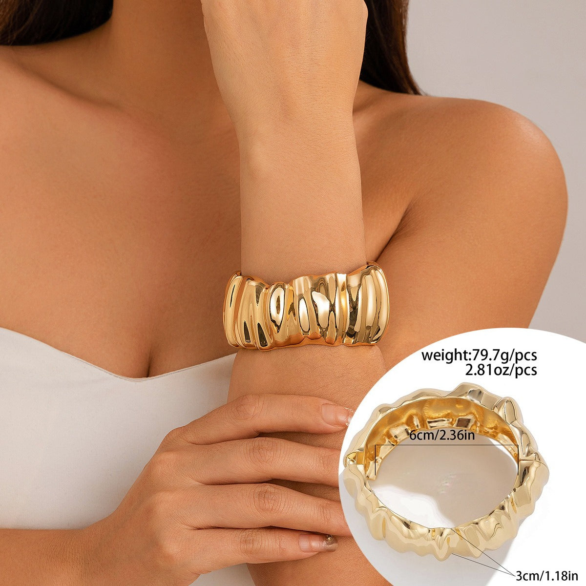 Planderful Vienna Verve Geometric Open Cuff Bracelet For Women Exaggerated Smooth Metal Statement