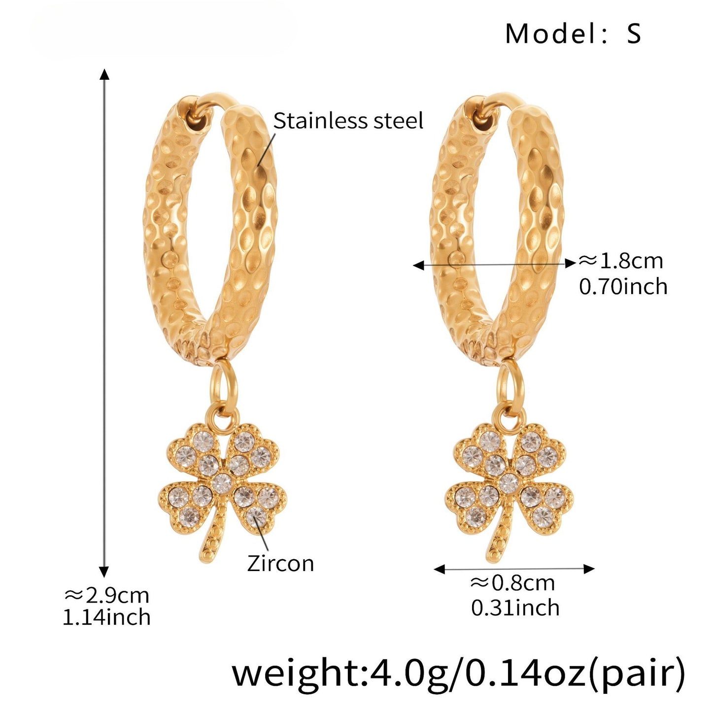 Planderful Four Leaf Clover Zircon Earrings Gold For Women