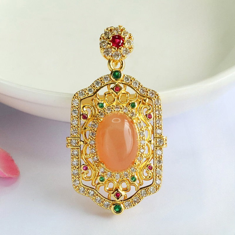 Orange Moonstone Zircon Openwork Pendant — No Chain