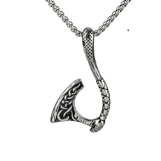 Titanium Steel Pendant Necklace Versatile For Men Norse Viking Axe Retro Hip Hop Style Planderful