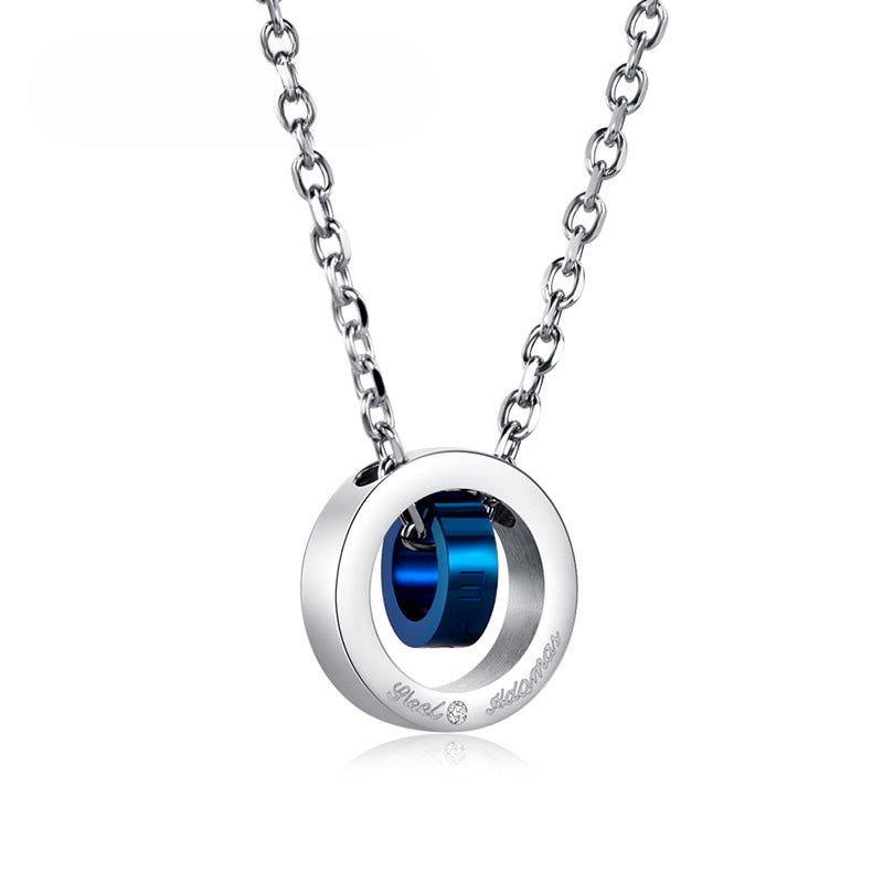 Korean Version of Titanium Steel Men's Double-Ring Pendant Necklace