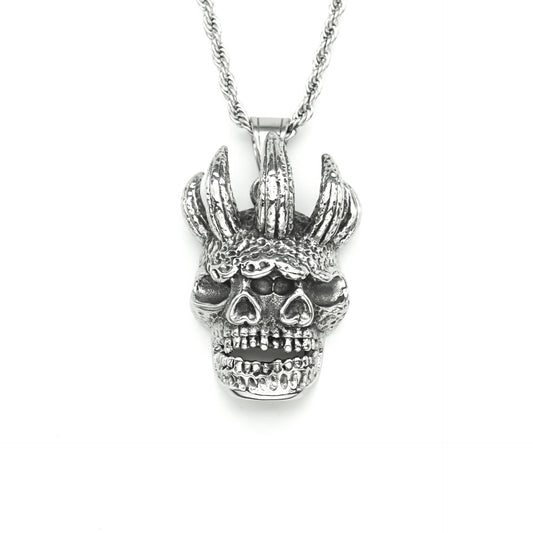 Steel Necklace - Statement Hip Hop Punk Pendant With Pentagram Skull For Everyday Streetwear