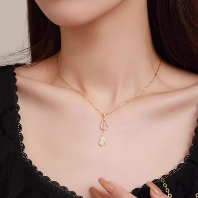 Planderful Sterling Silver Fulu Gourd Necklace For Women Light Luxury Chinese Pendant Collarbone Chain Jewelry