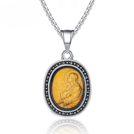 Steel Necklace – Elegant Virgin Portrait Pendant