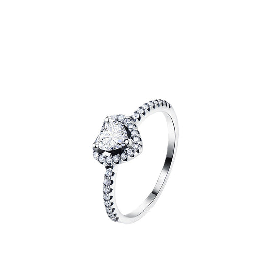 Stylish S925 Sterling Silver Heart Shaped Ring with Zircon, Trendy Luxury Jewelry for Women in Europe and America
