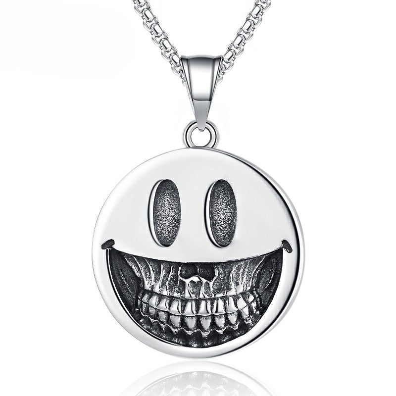 Steel Necklace – Statement Skull Smile Pendant For Men
