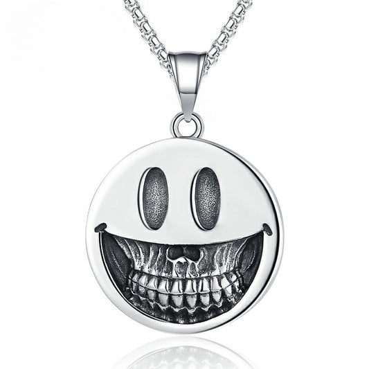 Steel Necklace – Statement Skull Smile Pendant For Men