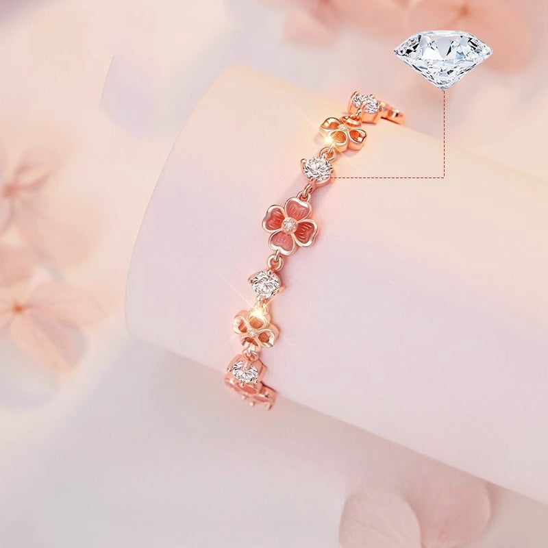 Planderful 925 Sterling Silver Girl Heart Enamel Four Leaf Clover Zircon Bracelet For Girls Versatile Light Luxury Gift