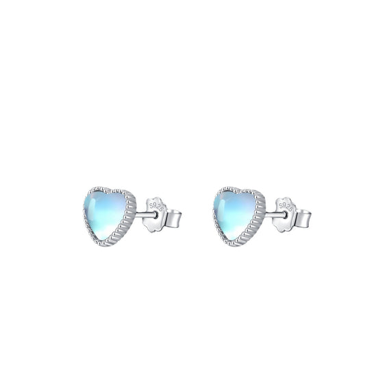 Japanese Minimalist S925 Sterling Silver Moonlight Stone Heart Earrings