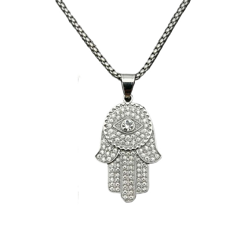 Steel Necklace Statement Fatima Hand Pendant Hip Hop Jewelry For Bold Streetwear Planderful