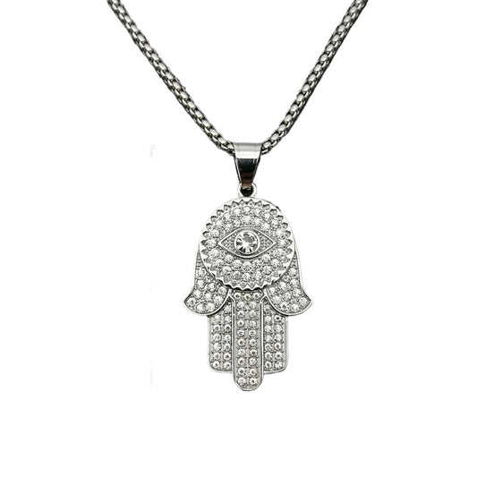 Steel Necklace Statement Fatima Hand Pendant Hip Hop Jewelry For Bold Streetwear Planderful